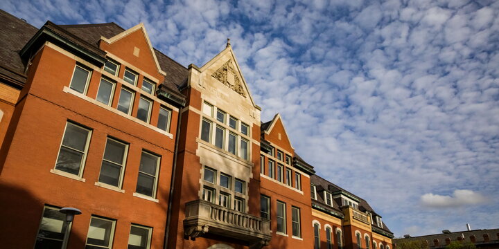 The Natural History building at sunset.
