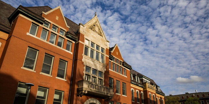 The natural history building at sunset.