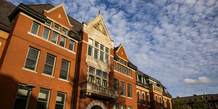 The natural history building at sunset.