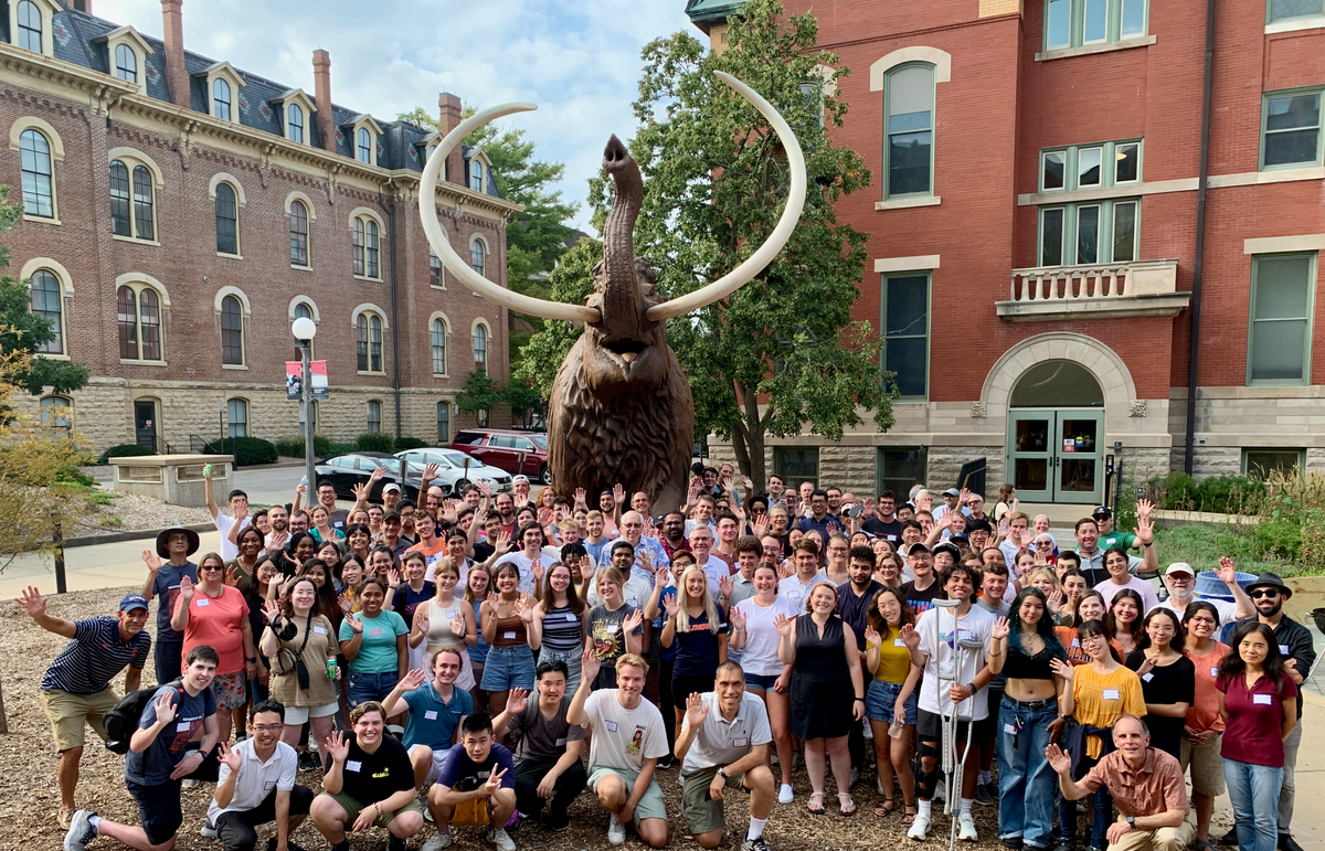 group in front of the mammoth